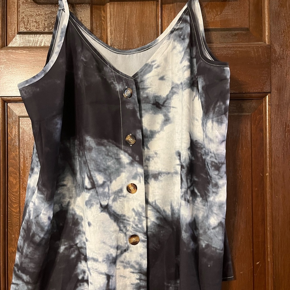 Stylish Black Navy and White Buttoned Tank Top